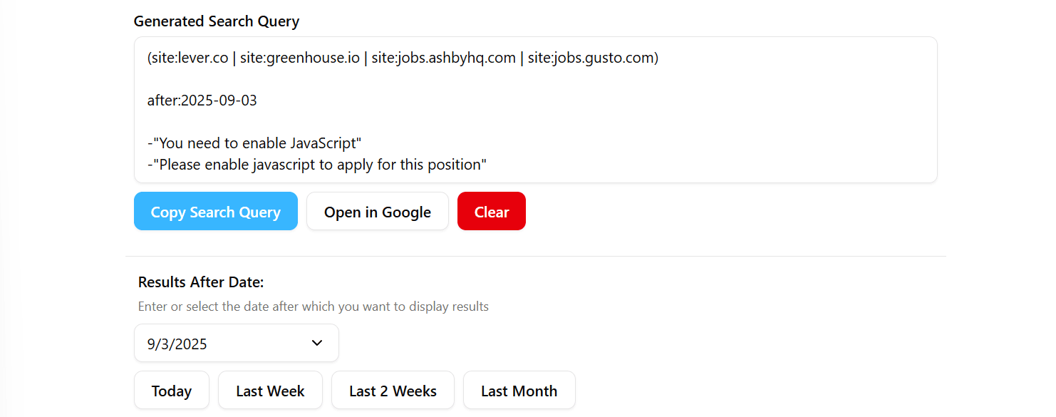 Initial JobsOnSearch query Initial JobsOnSearch query