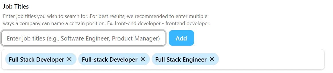 Job Titles Input Fields Job Titles Input Fields