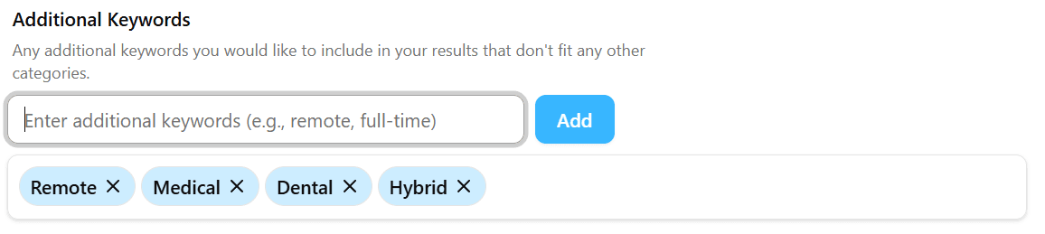 Additional Keywords Input Field Additional Keywords Input Field